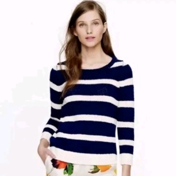 J CREW Twisted Stitch Stripe Pullover Sweater Navy Ivory Size S Nautical Preppy - Picture 1 of 13